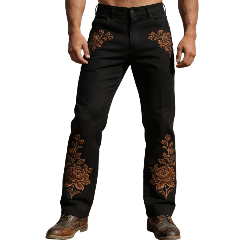 Men's Retro Cotton Embroidered Casual Pants MTZ1237A6TO