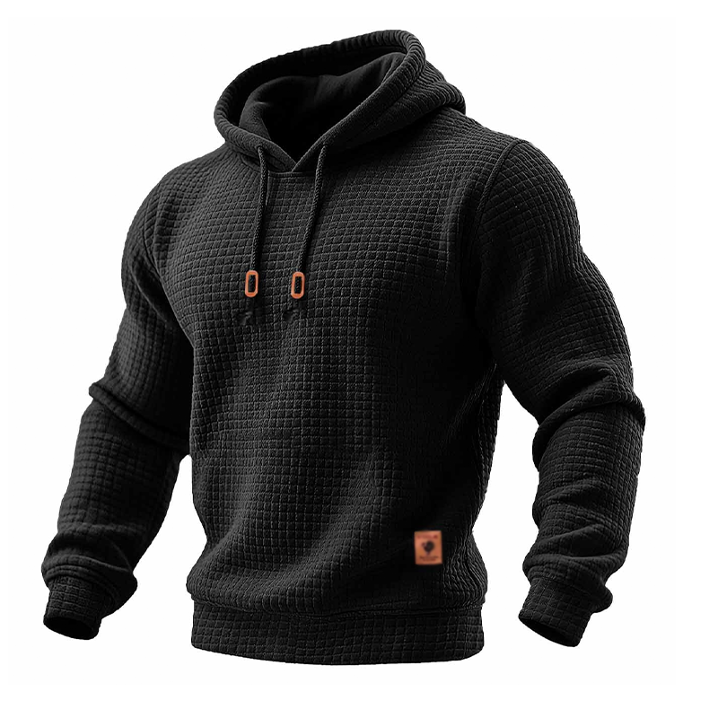 Men's Solid Color Plaid Textured Pullover Hoodie MTA0957J9X