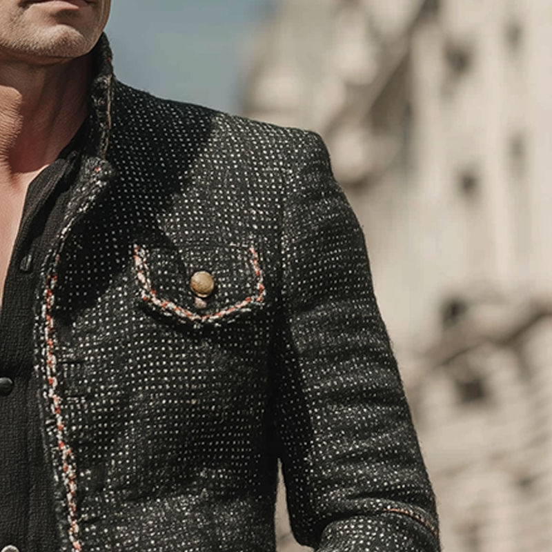 Men's Stylish Winter Jacket With Floral Print And Tweed Fabric MTA1808I4P