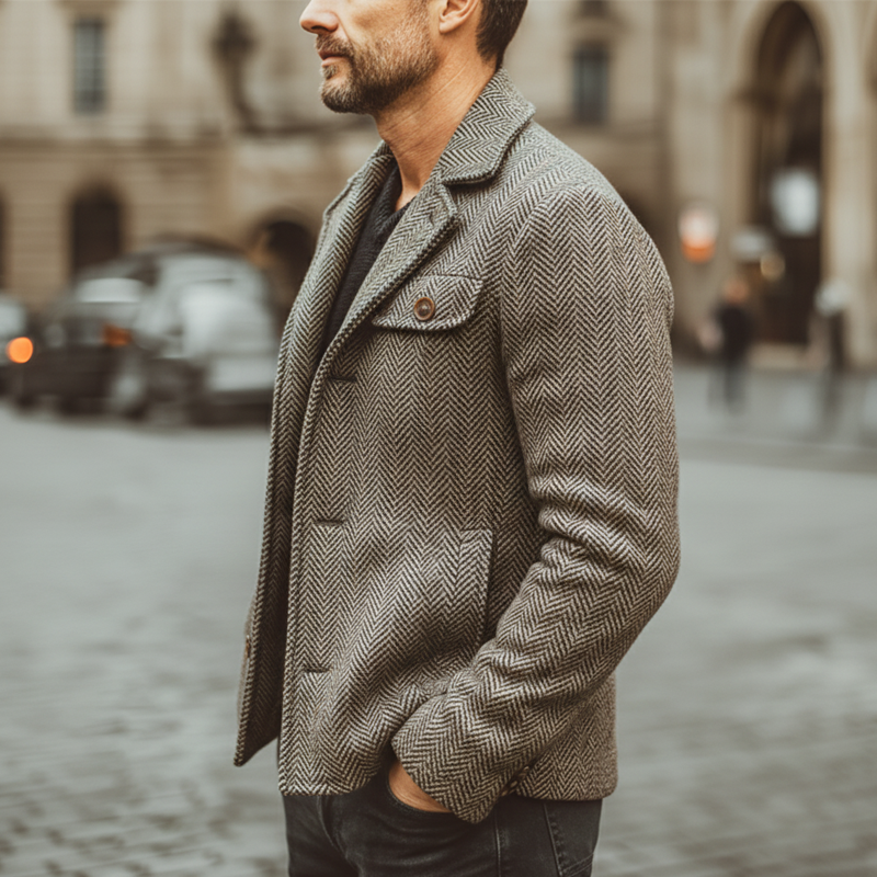 Men's Classic Herringbone Single-vent Faux Wool Jacket MTA3196J0U