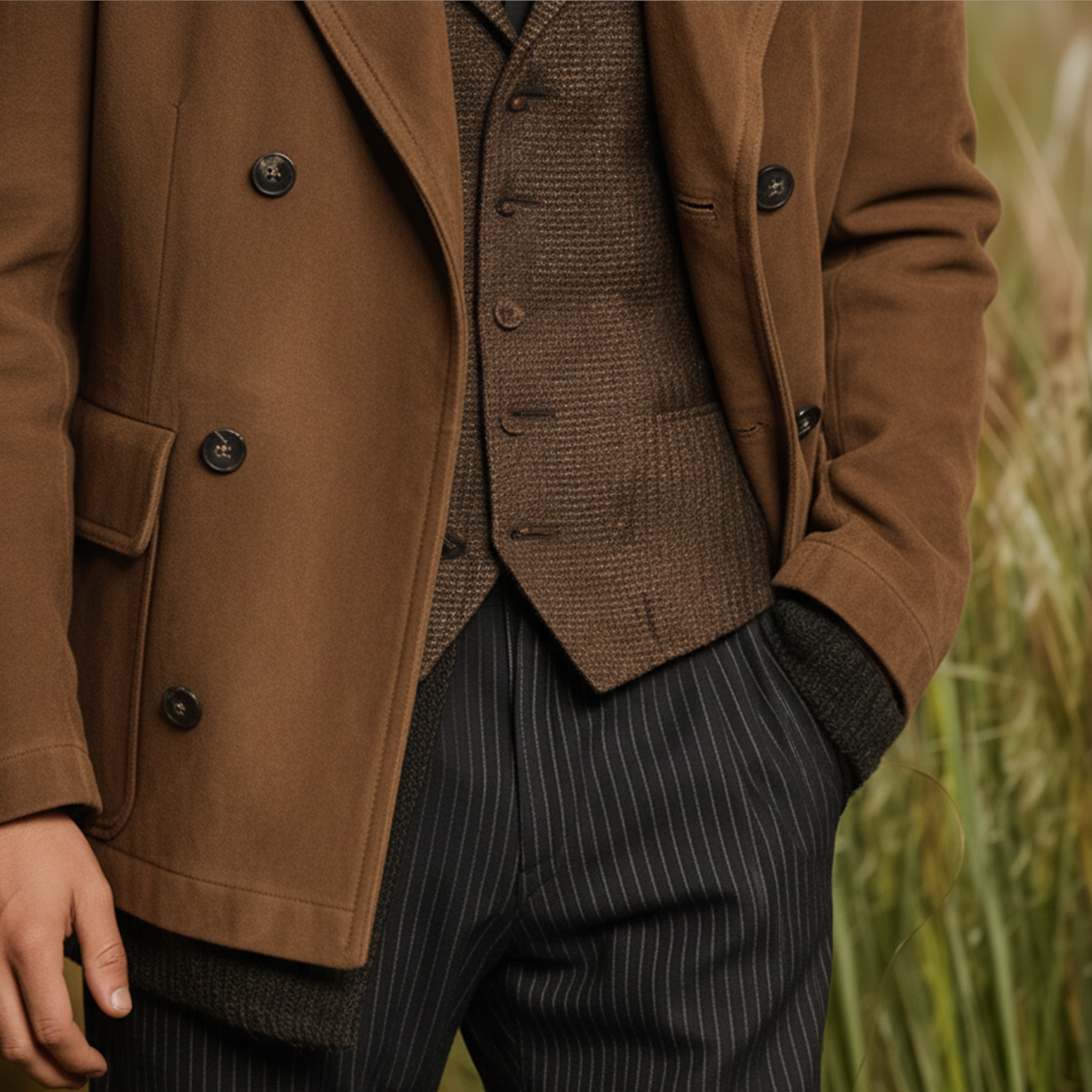 Men's Classic Retro Fleece Lapel Double-Breasted Faux Suede Jacket MTA3192J8K