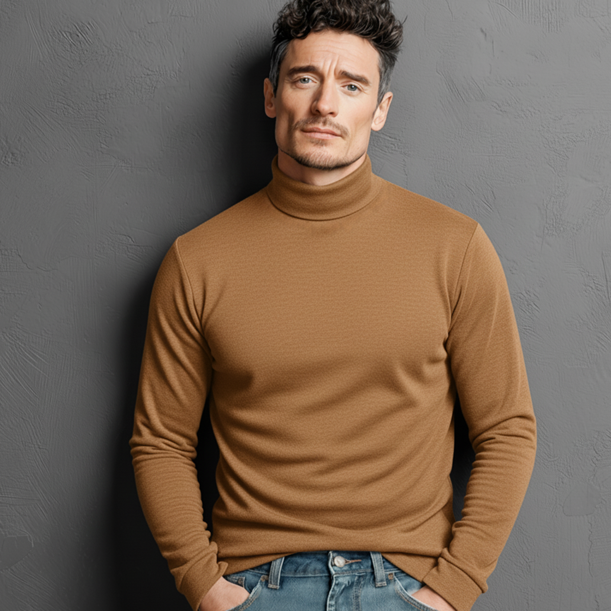 Men's Classic Half-high Collar Dralon Fabric Warm Slim Long-sleeved T-shirt MTA2013J3K
