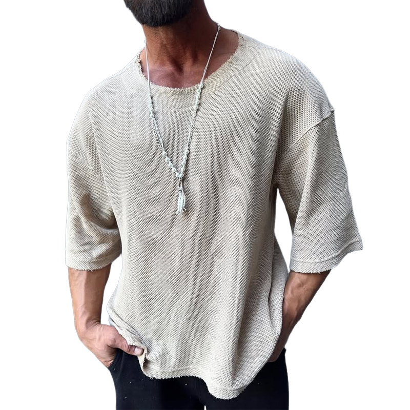 Men's Fashion Solid Color Breathable Round Neck Short Sleeve T-shirt MTA1505E8Z