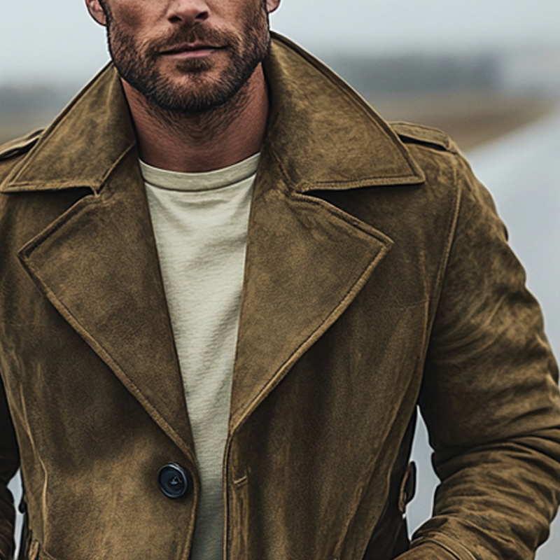 Men's Retro Solid Color Lapel Single-breasted Mid-length Coat MTA2370I7X