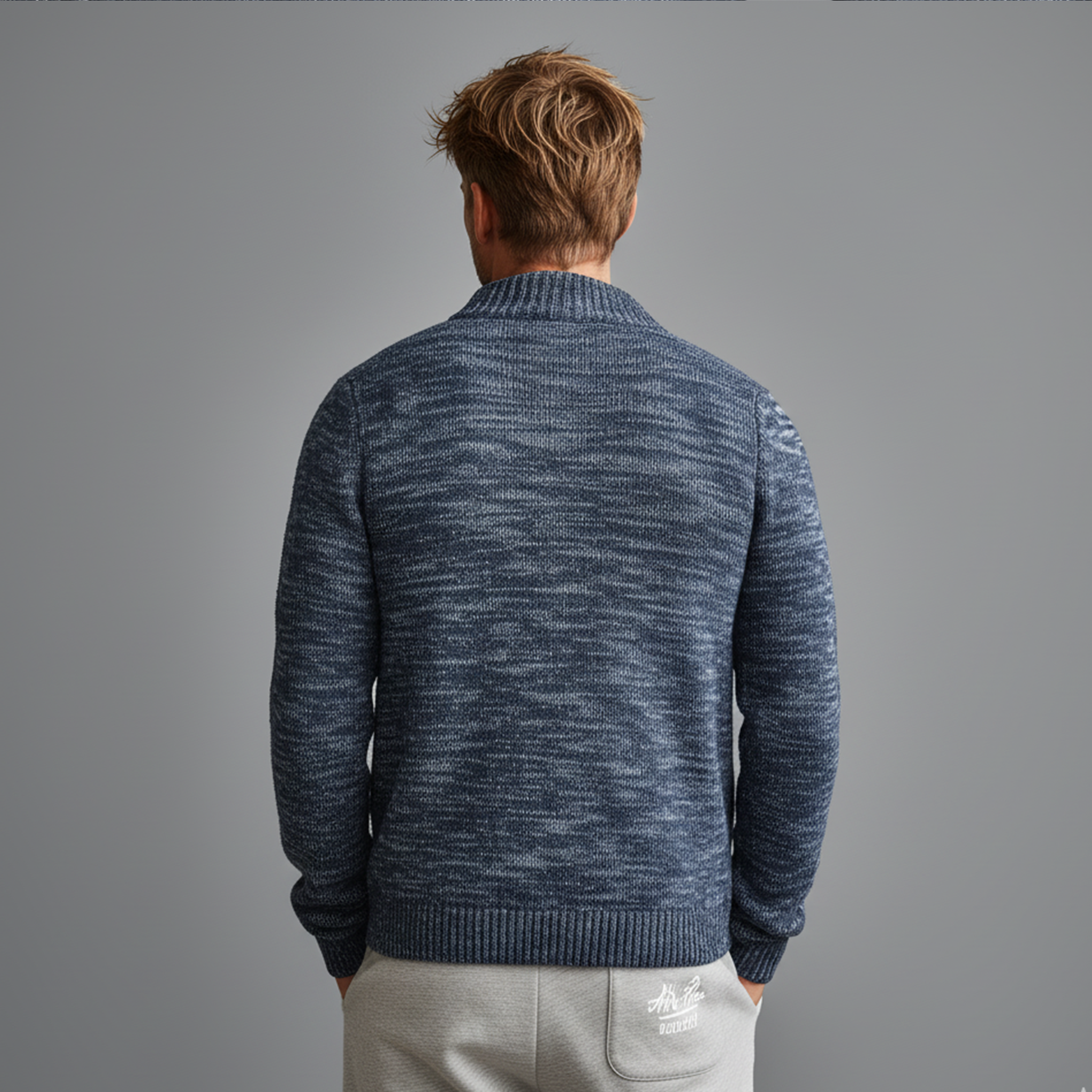 Men's Classic Casual Heterogeneous Textured Stand Collar Zippered Knit Cardigan MTA2183J0K