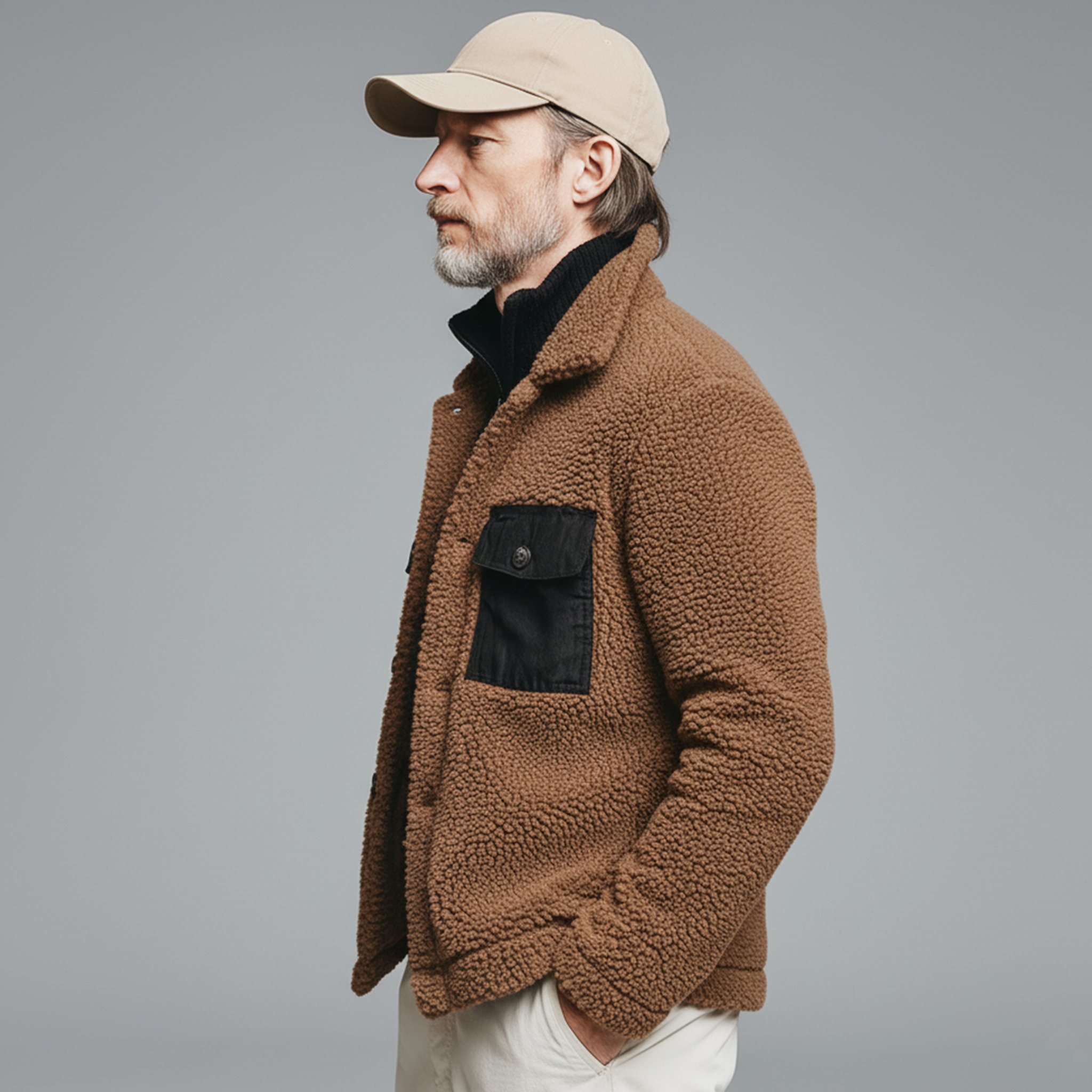 Men's Classic Casual Lapel Cotton Blend Pocket Button Teddy Fleece Jacket MTA1757J2K