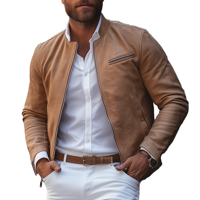 Men's Winter Vintage PU Faux Leather Zip-up Jacket MTA0868L9P