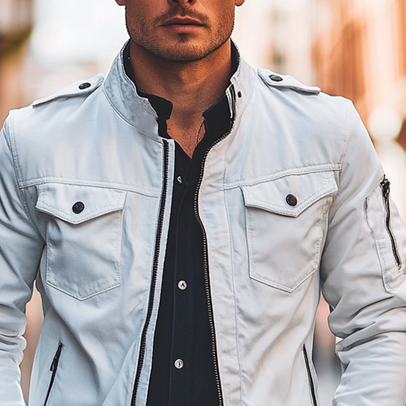 Men's Slim-fit Solid Color Stand-up Collar Zip-up Jacket MTA1611I6X