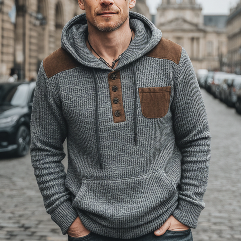 Men's Classic Stretch Colorblock Knit Casual Hoodie MTA2001J1U