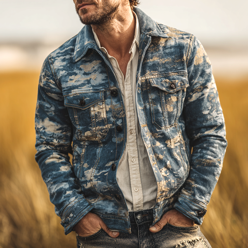 Men's Camouflage Lapel Multi-pocket Single Breasted Jacket MTA0150I3Z