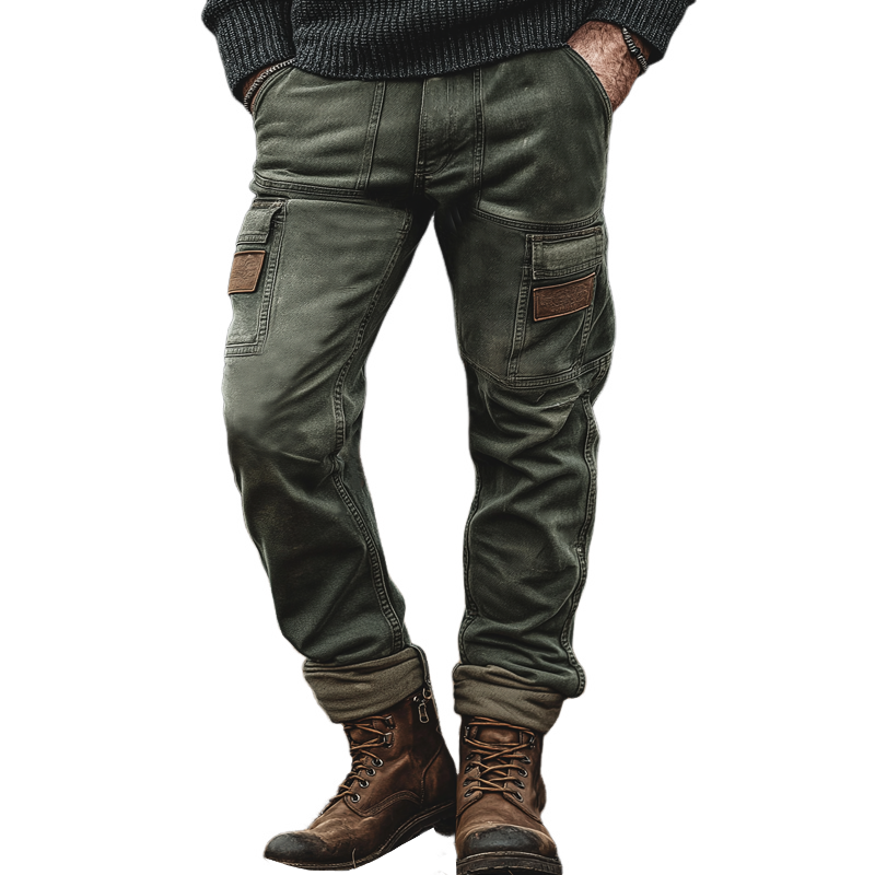 Men's Retro Army Green Multi-Pocket Slim Fit Jeans MTA3058J6U