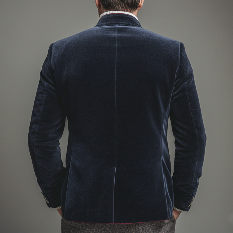 Men's Retro Business Stand Collar Velvet Embroidered Lines Slim Fit Jacket MTA2257L0U