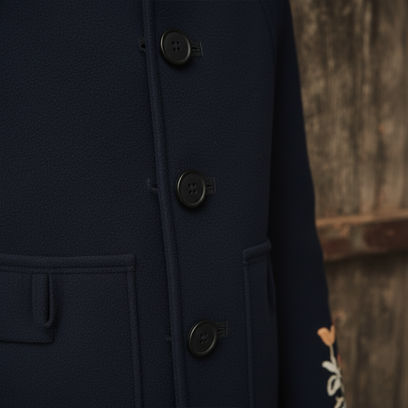 Men's Winter Simple Embroidered Faux Wool Round Neck Jacket MTA1506J2P