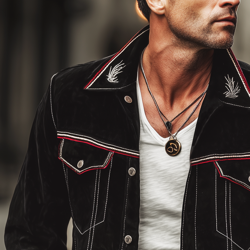 Men's Classic Suede Embroidered Button Jacket MTA2518H0U