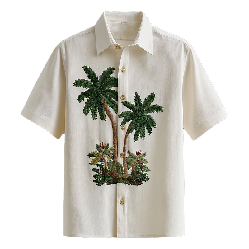 Men's Summer Fashion Embroidery Textured Fabric Short Sleeve Shirt MTA0843G0P