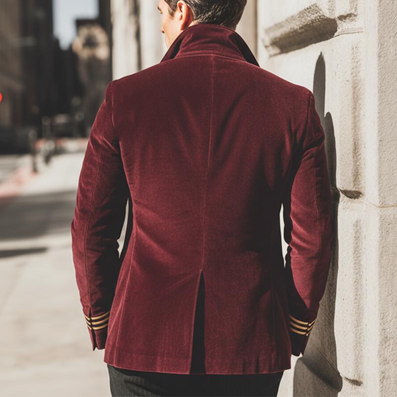 Men's Classic Burgundy Velvet Double-Breasted Notch Lapel Jacket MTA2632I7U