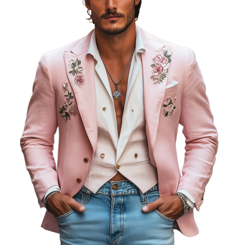 Men's Exquisite Floral Embroidered Two-button Wedding Blazer MTA2560G5U