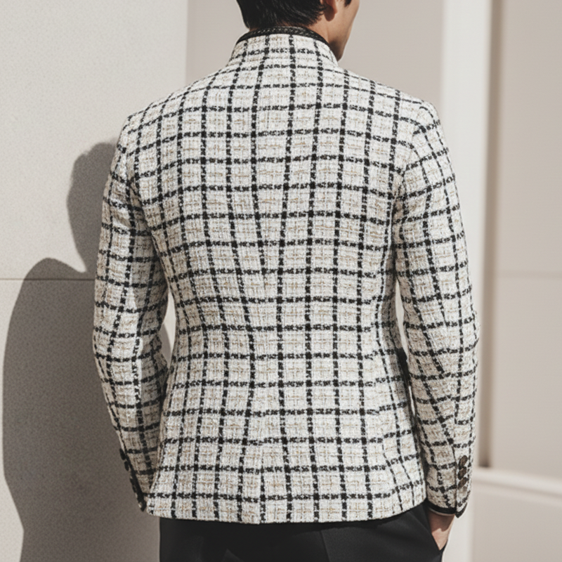 Men's Chanel-style Textured Stand-collar Button-up Slim-fit Jacket MTA2582K1U