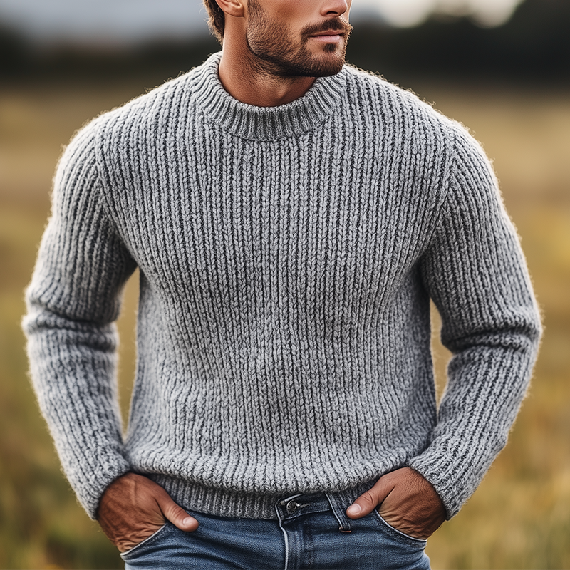 Men's Winter Retro Cotton Yarn Knit Crew Neck Sweater MTA0469K0P