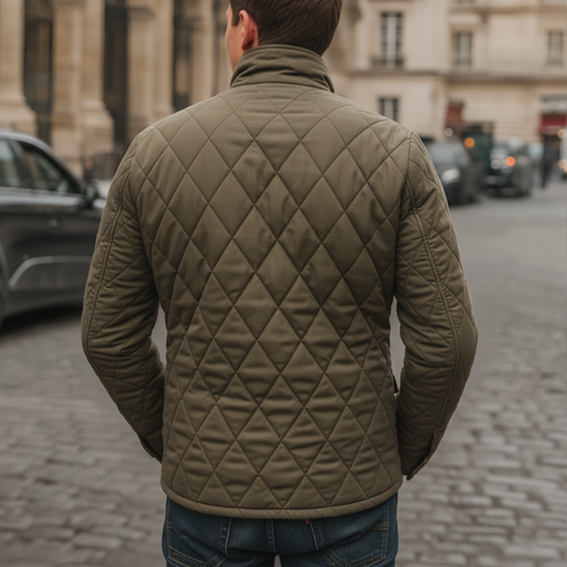 Men's Classic Double Breasted Army Green Padded Quilted Jacket MTA2073J4U