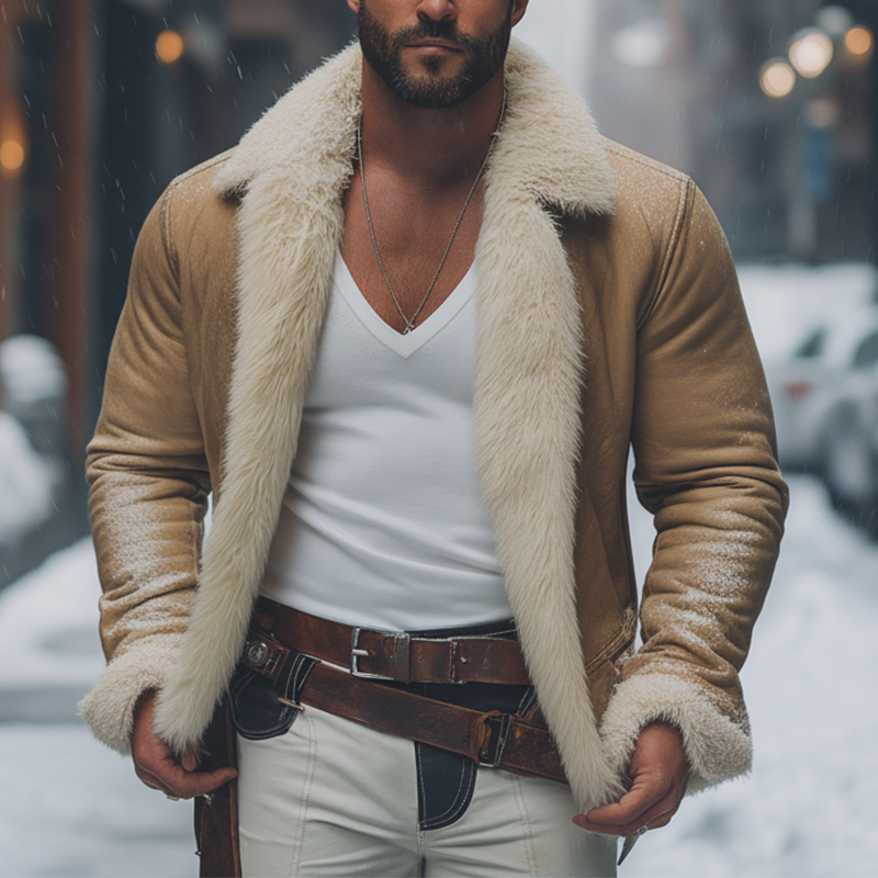 Men's American Retro Style Faux Fur Zipper Jacket MTA2693K6P