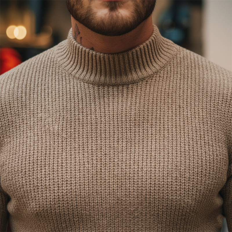 Men's Winter Fashion Solid Color Cotton Yarn Knitted Half Turtleneck Sweater MTA1739J5P