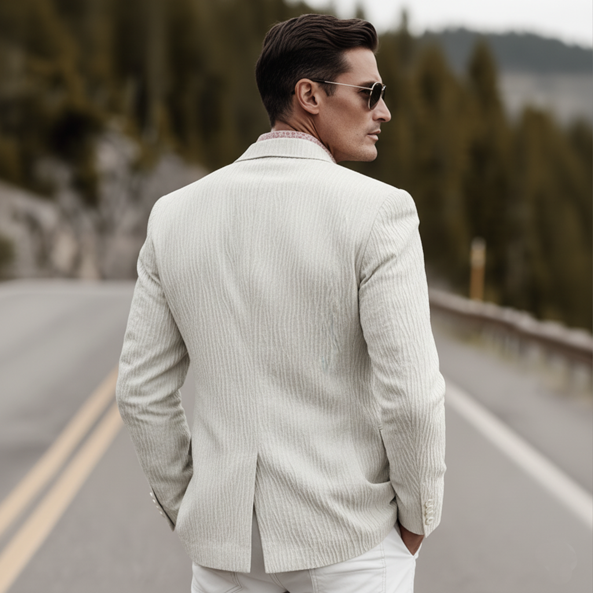 Men's Classic Vintage Textured Cotton Blend Single-breasted Blazer MTA2015L0K