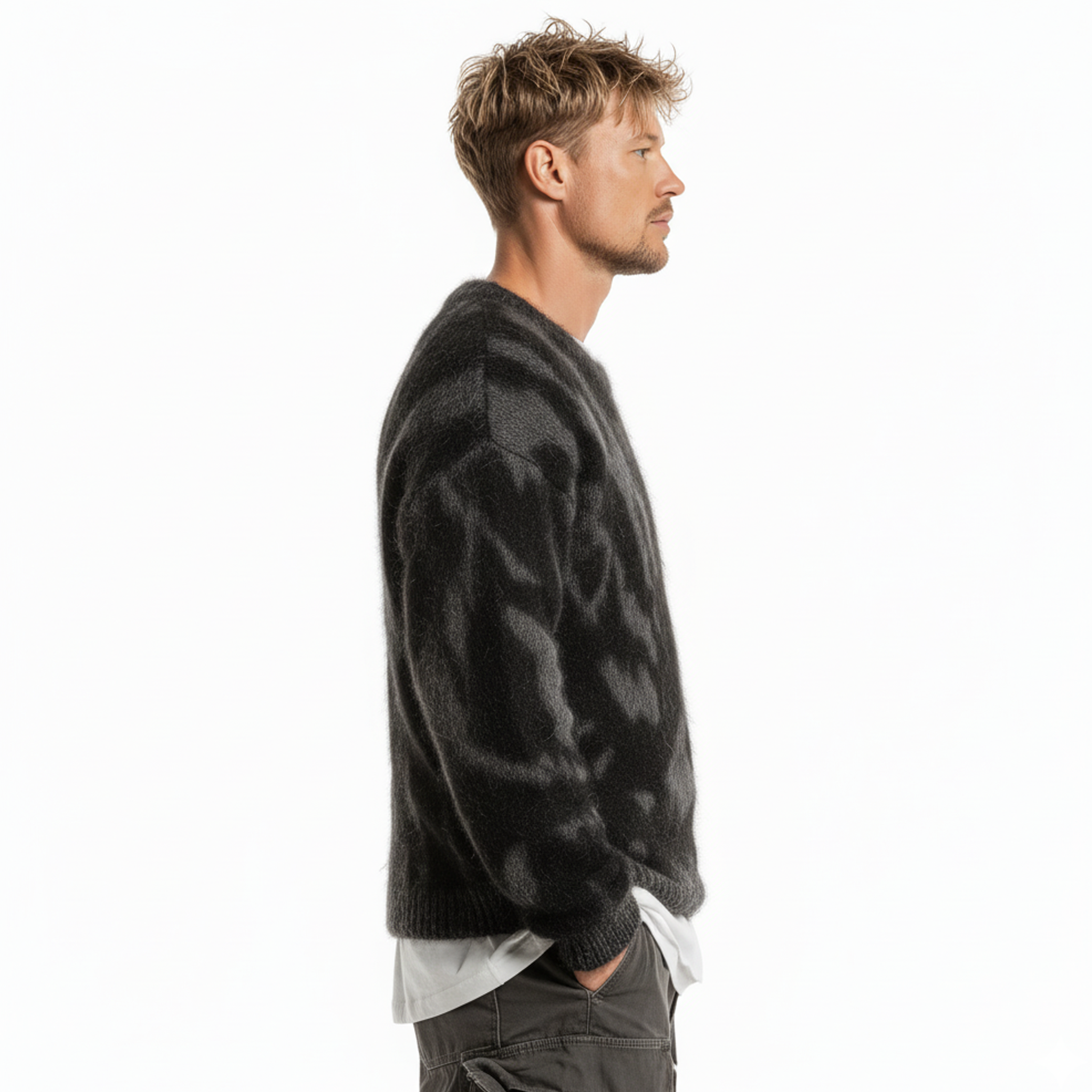 Men's Casual And Fashionable Round Neck Zebra Pattern Loose Sweater MTA1759J3K