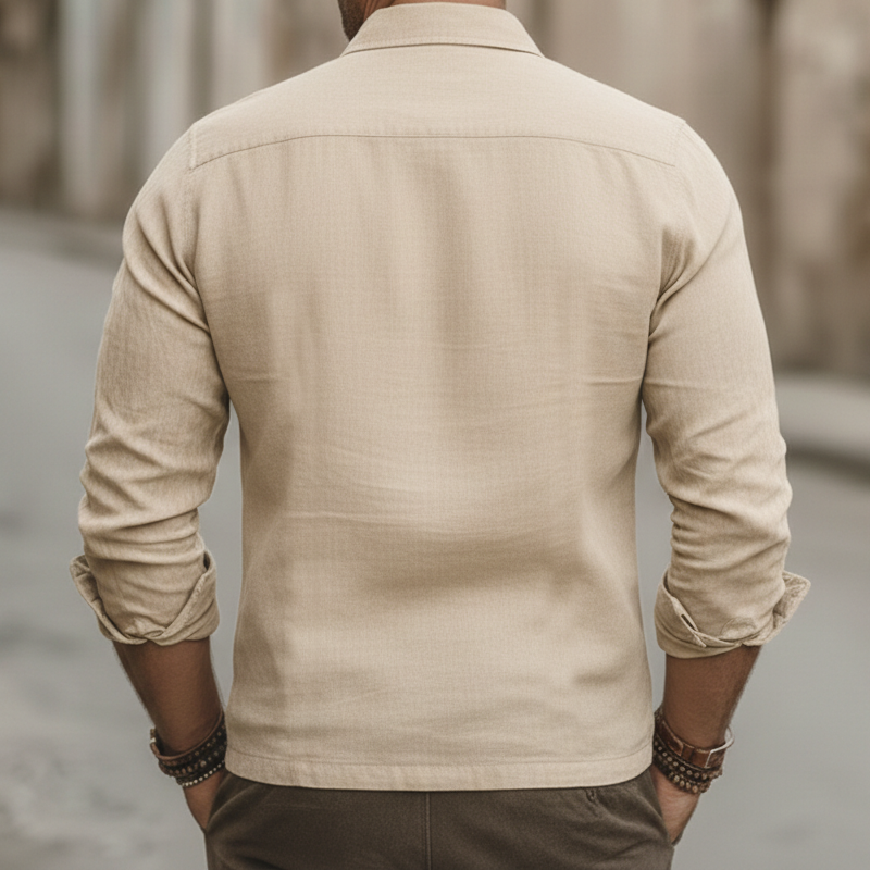 Men's Retro Faux Suede Floral Embroidered Long-Sleeved Shirt MTZ2250A9U