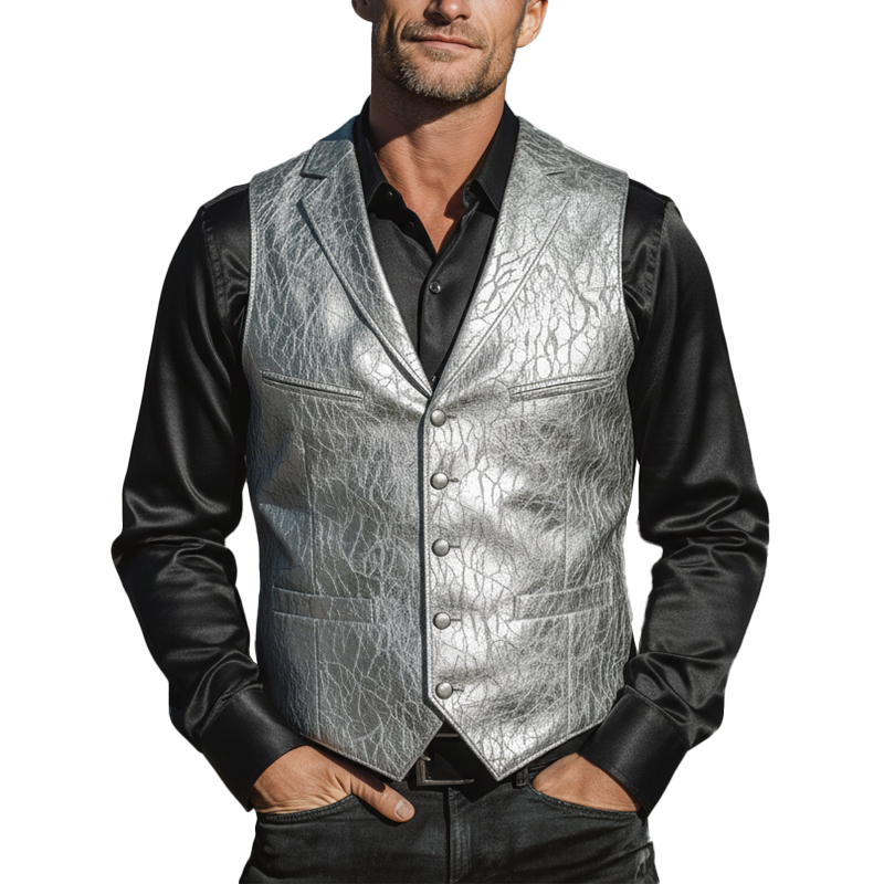 Men's Retro Textured PU Leather Classic Suit Vest MTA2965I5P