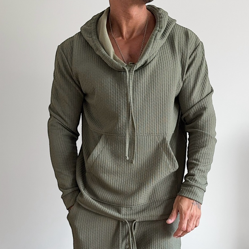 Men's Retro Casual Solid Color Drawstring Hoodie MTA0450G9TO