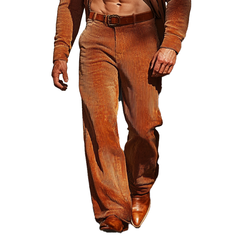 Men's Retro Glossy Corduroy Loose-fitting Casual Pants (Belt Not Included) MTA0160K3P