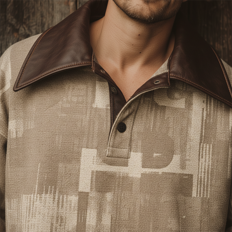Men's Winter Fashion Polyester Blend PU Patch Warm Stand-collar Sweatshirt MTA2678I8P