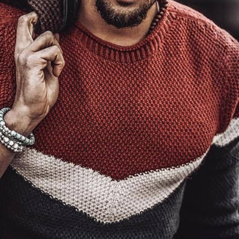 Men's Retro Casual Street Striped Colorblock Pullover Crew Neck Sweater MTA1081J9TO