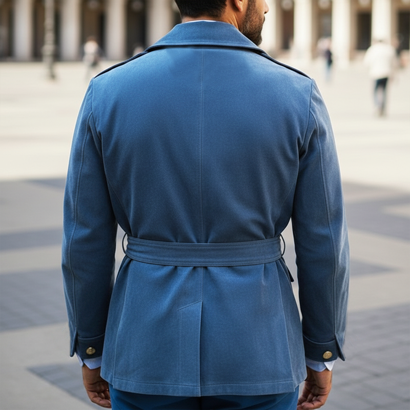 Men's Classic Vintage Blue Belted Suede Jacket MTA2499I9U