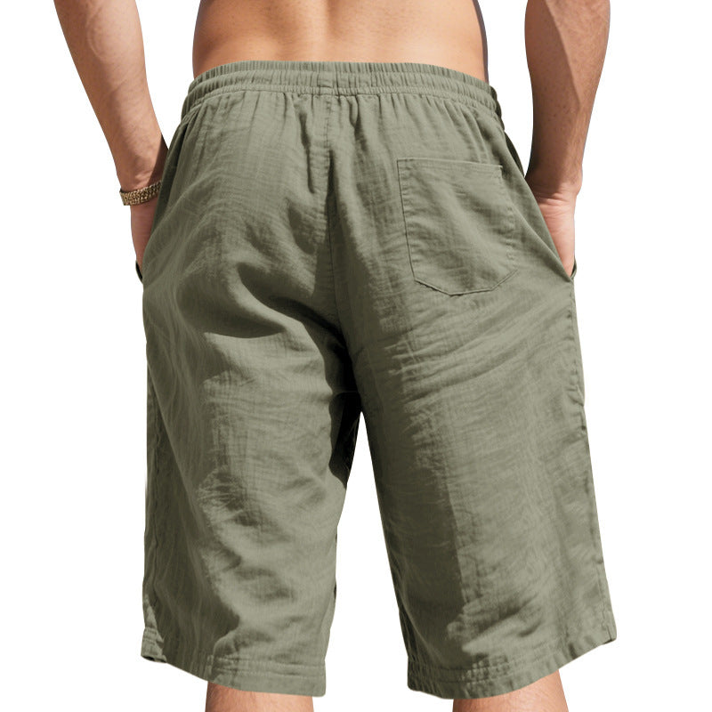 Men's Casual Breathable Cotton Linen Elastic Waist Loose Shorts MTA2981D6M