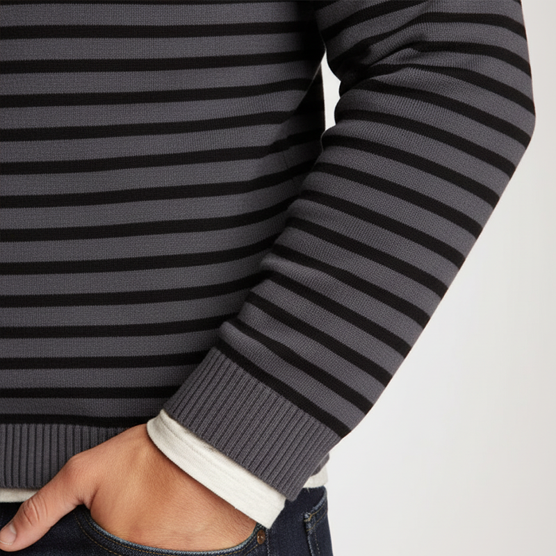 Men's Simple Striped Cotton Yarn Knit Button-Up Thin Sweater MTA1115K5P