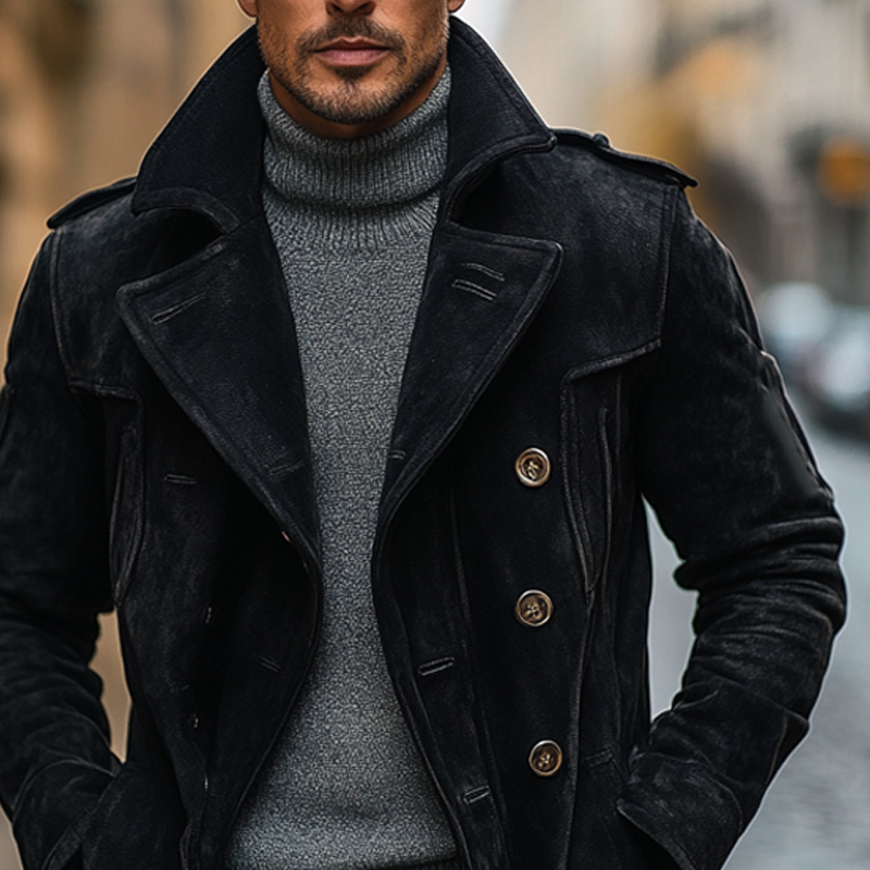 Men's Vintage Solid Color Lapel Faux Suede Mid-Length Coat MTA1360I2X