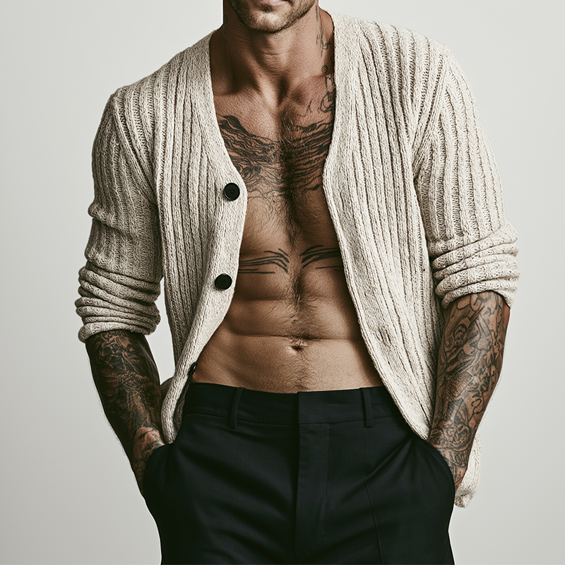 Men's Retro Casual Knitted Collarless Button-Down Cardigan MTZ0430B3TO