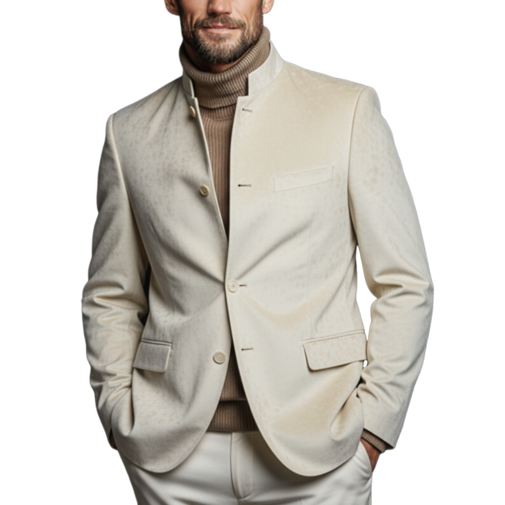 Men's Classic Retro Stand-up Collar Faux Velvet Single-breasted Jacket MTA1039K6K