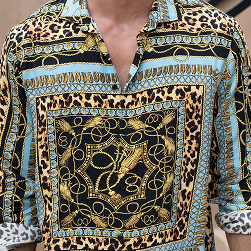 Men's Classic Vintage Cotton Blend Printed Long Sleeve Shirt MTA1454G8K