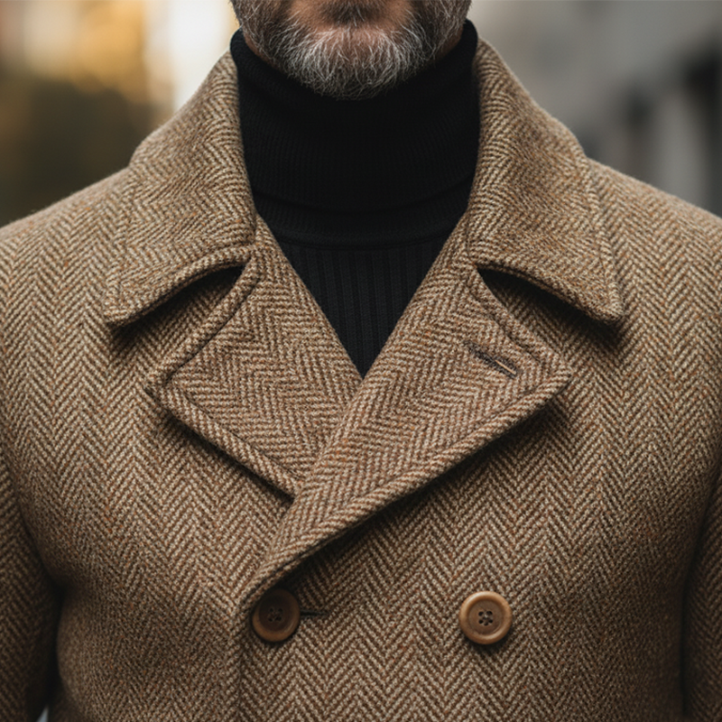 Men's Winter Herringbone Faux Wool Faux Suede Double-Breasted Jacket MTA2108K2P