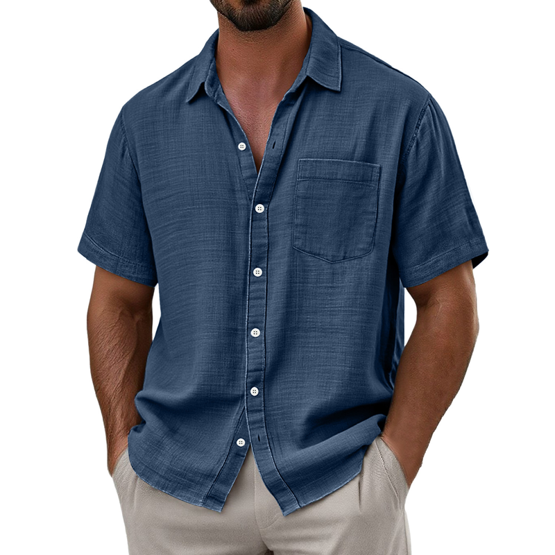Men's Cotton Blend Solid Color Short Sleeve Shirt MTA2150F9X