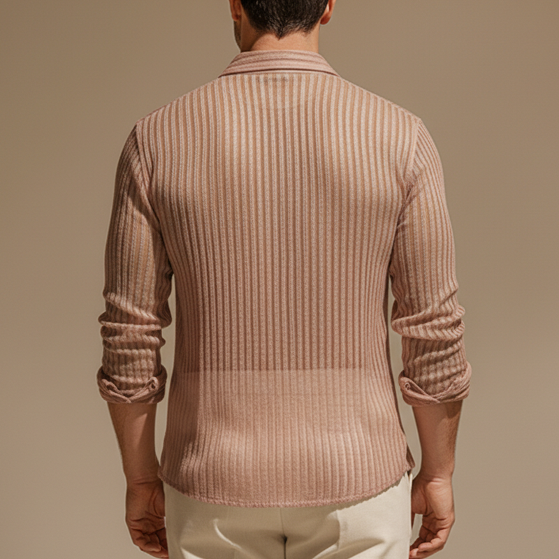 Men's Classic Slightly Sheer Velvet Striped Long-sleeved Shirt MTZ0625B3U