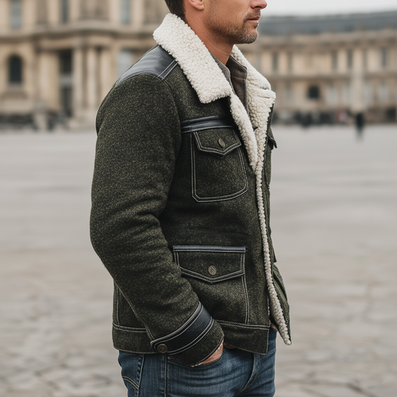 Men's Urban Warm Faux Wool And Lambskin Lining Jacket MTA2007K5U