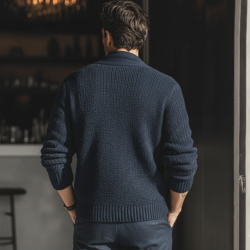 Men's Classic Cable Knit Jacquard Navy Blue Button-up Cardigan MTA2925K8U