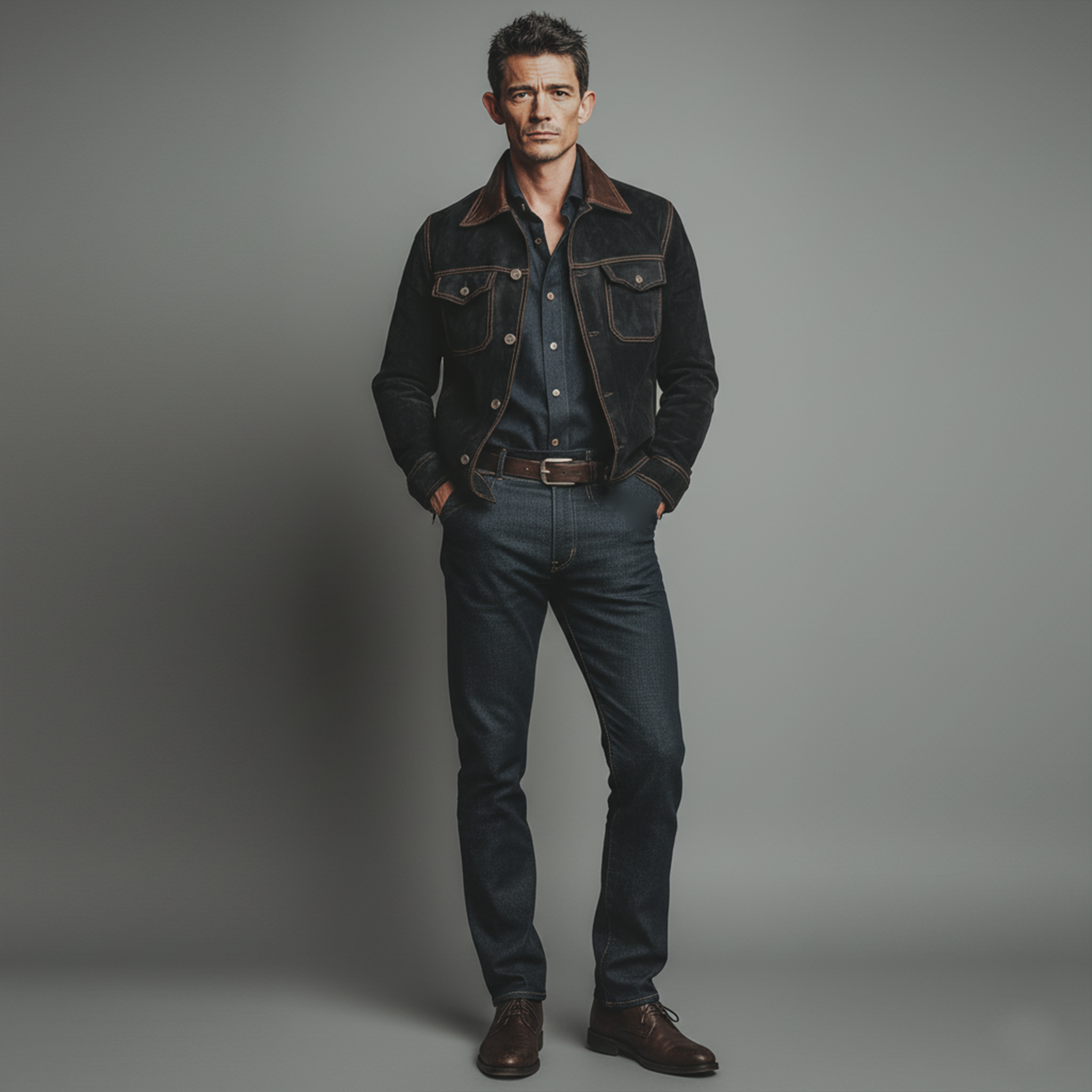 Men's Classic Casual PU Leather Collar Button Faux Suede Jacket MTA1310J9K