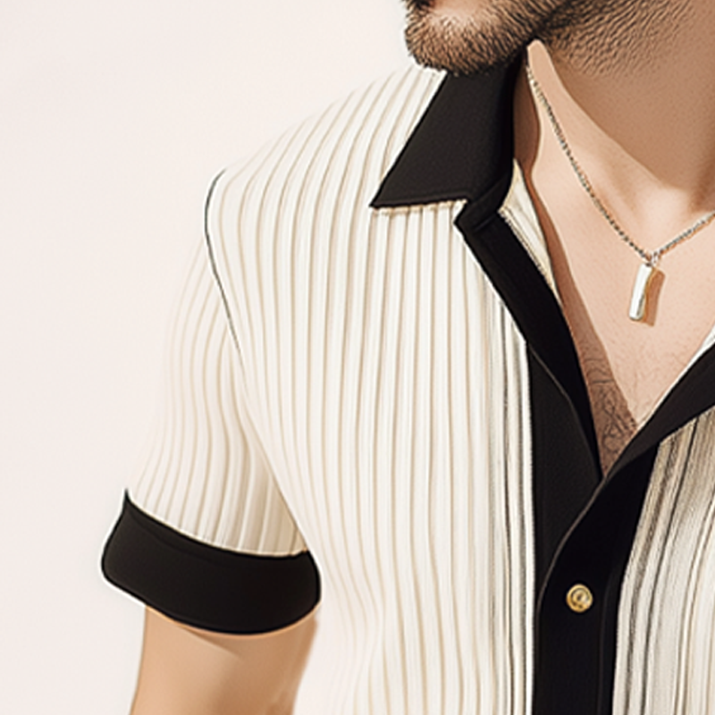 Men's Summer Classic Business Striped Knitted Short Sleeve Shirt MTA3012F4U