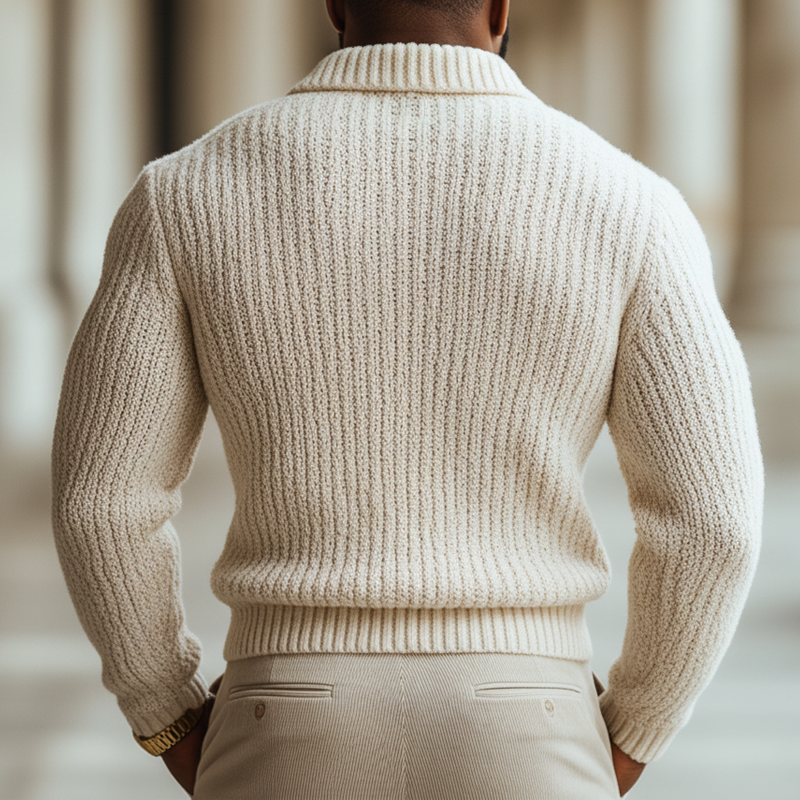 Men's Retro Beige Coarse Textured Slim Fit Knit Cardigan MTA0618K8U