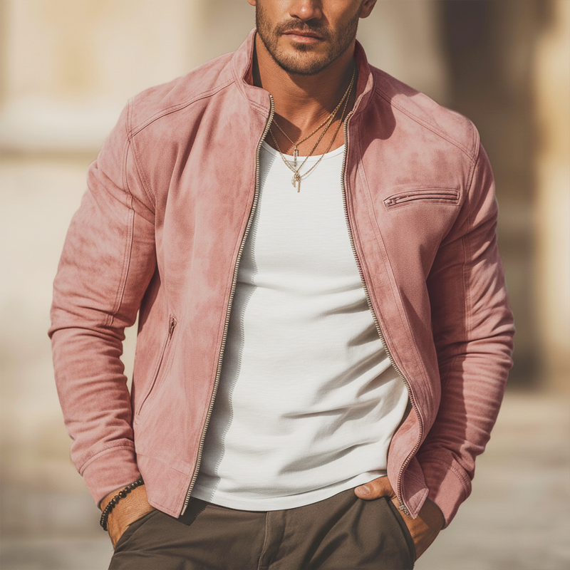 Men's Modern Fashion Faux Suede Stand Collar Zip-Up Jacket MTZ2369A3U